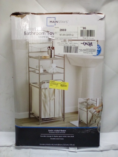Bathroom Tower with Hamper Satin Nickel Finish 15” x 14” x 41.3”