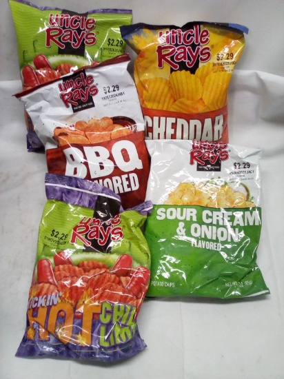 Qty 5 Uncle Ray’s Potato Chips- Cheddar, BBQ Chili Lime, Sour Cream & Onion