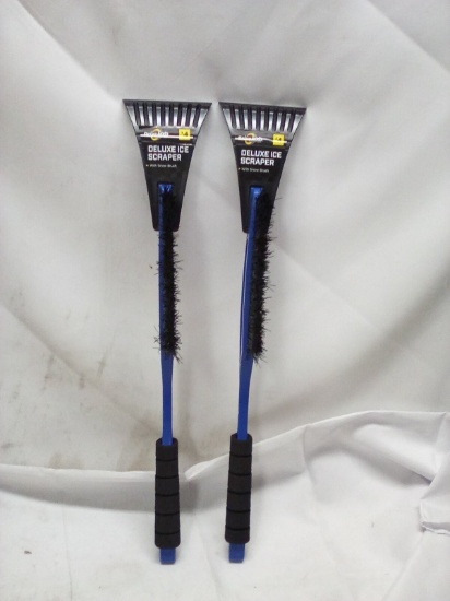Pair of Blue DriveMXD Deluxe Ice Scrapers w/ Brushed