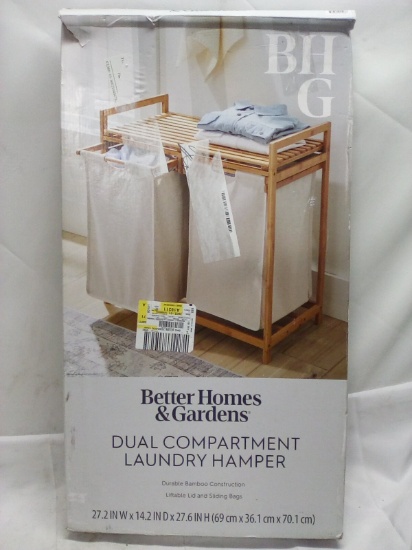 Bamboo Dual Compartment Laundry Hamper 27.2” x 14.2” x 27.6”