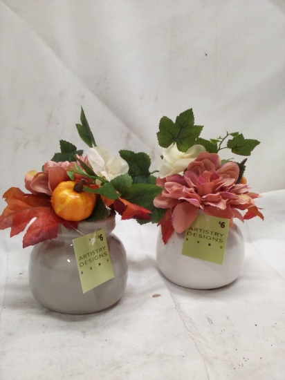 Pair of Artistry Designs 8”T Tabletop Decorative Artificial Plants