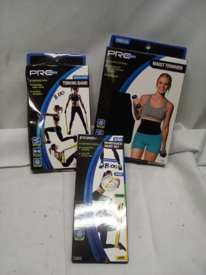 3Pc ProStrength Lot- (1) Toning Band, (1) Waist Trimmer, (1) Res. Band Set