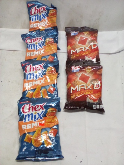 6Pc Chex Mix Snack Lot- (4) Buffalo Sandwhich Remix, (2) MAXD Buffalo Ranch