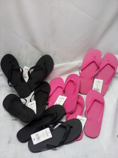 6 Pairs of Assorted Color Ladies Flip Flops- Small (5/6)