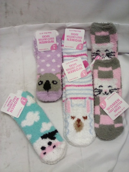 6 Pairs of Assorted Womens Cozy Critter Socks