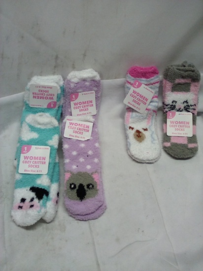 6 Pairs of Assorted Womens Cozy Critter Socks