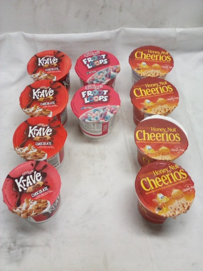 10 Assorted Cereal To Go Cups- (4) HN Cheerios, (4) Choc. Krave, (2) Fruit Loop