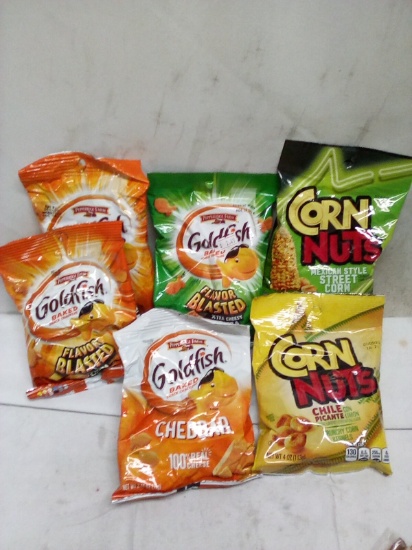 Qty 4 Goldfish Baked Snacks/ Qty 2 Corn Nuts- Mexican Street Corn, Chile Picante