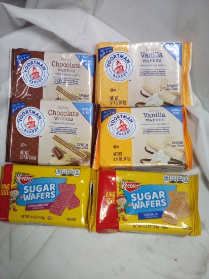 Qty 7 Sugar Wafer Cookies- Chocolate Vanilla Strawberry