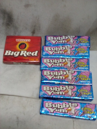 Qty 6 Bubble Yum Cotton Candy Gum/ Qty 1 Big Red Gum