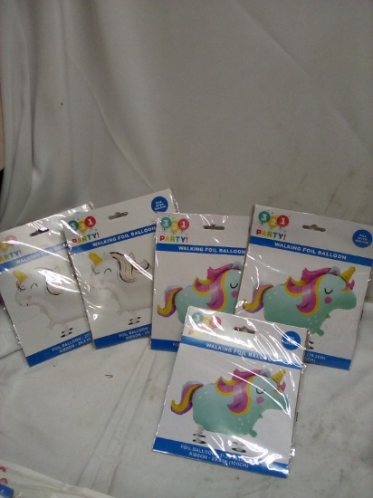 Qty 5 Walking Foil Unicorn Balloons