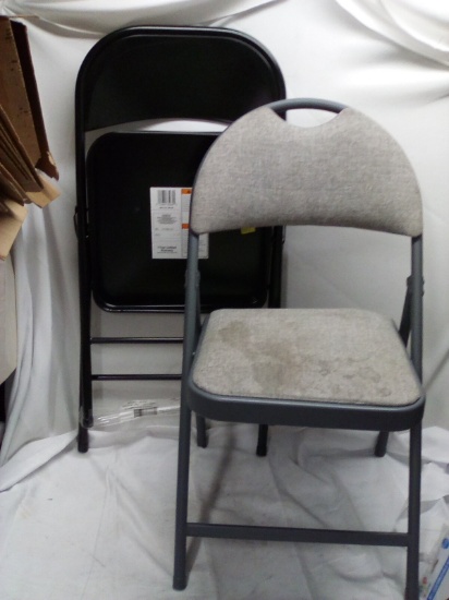 Qty 2 Metal Folding Chairs- 1 with cushion 1 without cushion
