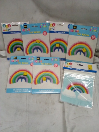 Qty 6 Rainbow Foil Balloon/ Zip Top Treat Bags 16ct