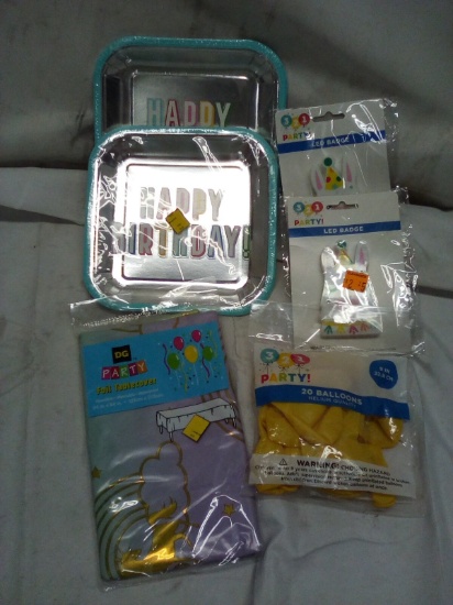 Qty 6pc Party Lot- Plates, LED Llama, Table Cover, Balloons