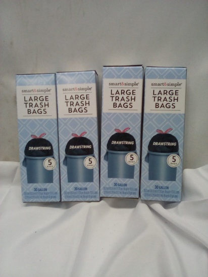 Qty 4 Large Trash Bags 30 Gallon Drawstring 5ct