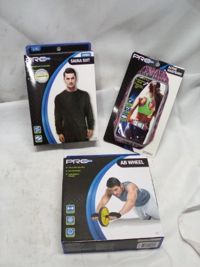 3Pc ProStrength Lot- (1) Ab Wheel, (1) Active Waistband, (1) Sauna Suit