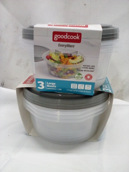 Qty 2 Large Bowls with Lids 6.2 cups Leak Resistant plastic storage container