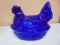 Beautiful Lage Cobalt Blue Glass Hen on Nest