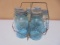 Group of 6 Vintage Blue Glass Ball Quart Jars in Metal Rack