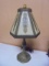 Beautiful Vintage Metal Table Lamp w/ Glass Panel Shade