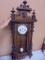 Antique Ornate Wood Case Wall Clock w/ Key