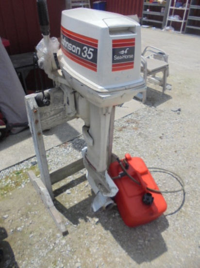 Johnson 35HP Sea Horse Outboard Motor w/ Gas Tank & Original Service Manual