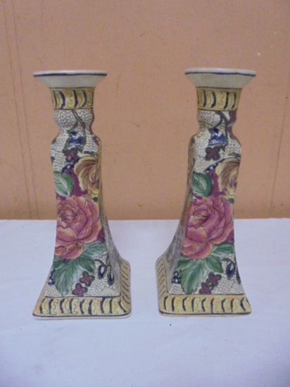 Matching Pair of Porcelain Candle Holders