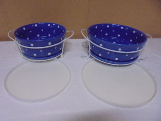 2pc Set of Temptations Blue Polka Dot Baking Dishes w/ Lids & Metal Racks