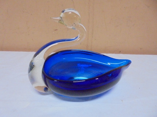 Beautiful Cobalt Art Glass Swan Dish
