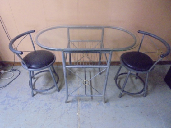 Small Metal Glass Top Table w/2 Matching Chairs