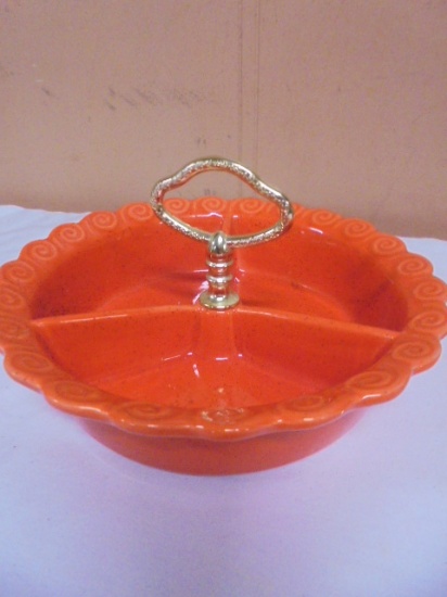Vintage Orange MCM California Pottery Divided Dish