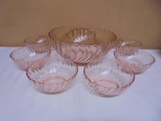 Vintage Ancoroc France Pink Swirl 7pc Salad Set
