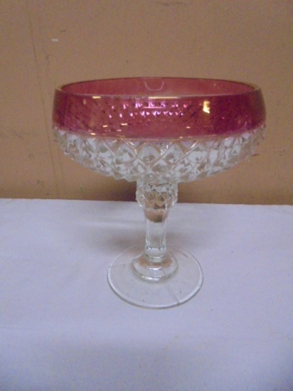 Vintage Indiana Glass Ruby Flash Diamond Point Compote