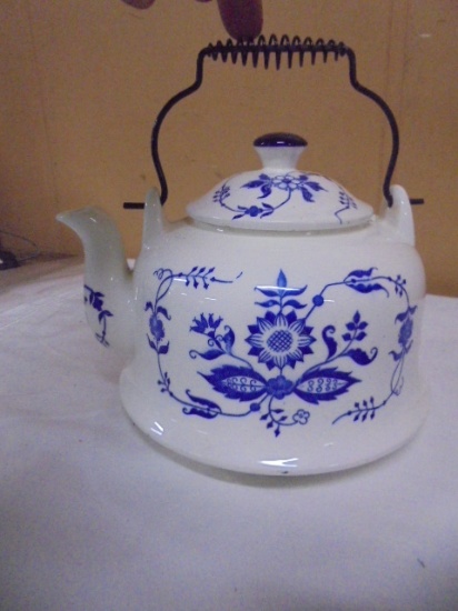 Beautiful Cobalt Accent Porcelain Tea Kettle