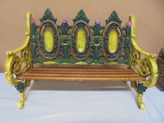 Small Ornate Cast Iron Woodslat Bench