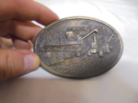 Bergamot Brass Works Belt Buckle w/ Tractor & Combine