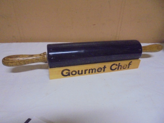Gourmet Chef Marble Rolling Pin in Wooden Holder
