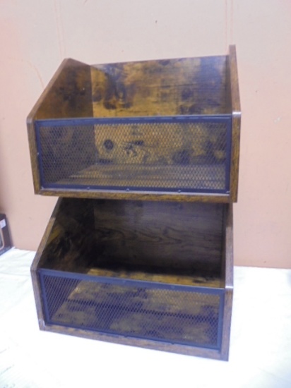2 Wooden Record Album Storage Boxes