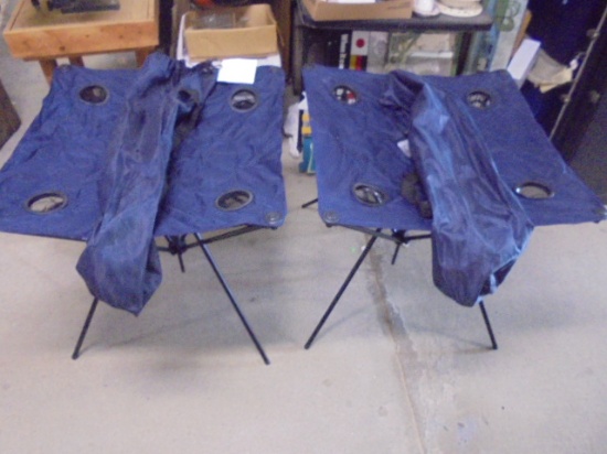 2 Matching Folding Camp Tables w/ 4 Drink Holders Each