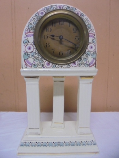 Vintage Porcelain 3 Pillar Wind-Up Clock