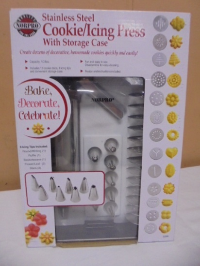 Norpro Stainless Steel Cookie/Icing Press w/ Storage Case