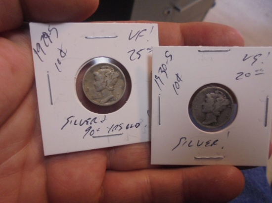 1929 S Mint & 1930 S Mint Silver Mercury Dimes