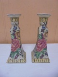 Matching Pair of Porcelain Candle Holders