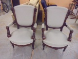2 Matching Beautiful Antique Ornate Upholstered Arm Chairs