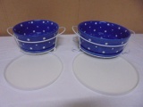 2pc Set of Temptations Blue Polka Dot Baking Dishes w/ Lids & Metal Racks