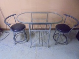 Small Metal Glass Top Table w/2 Matching Chairs