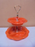 Vintage Orange MCM California Pottery 2 Tier Serving Dish