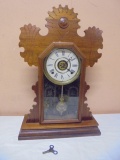 Beautiful Antique E Ingraham & Co Wood Case Clock w/ Key