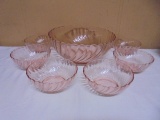 Vintage Ancoroc France Pink Swirl 7pc Salad Set