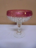 Vintage Indiana Glass Ruby Flash Diamond Point Compote